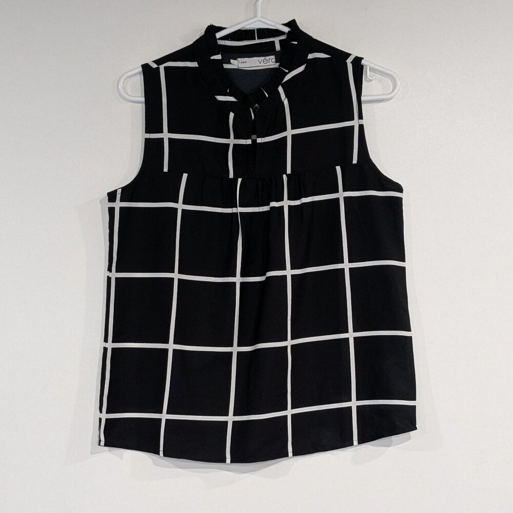 *3/$10* Vero Moda Sleeveless Checkered Blouse Black White Size XS